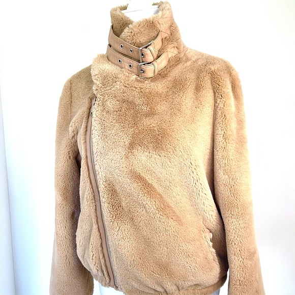 Revolves Bubish Orlando Faux Fur Moto Beige Jacket - Picture 7 of 13